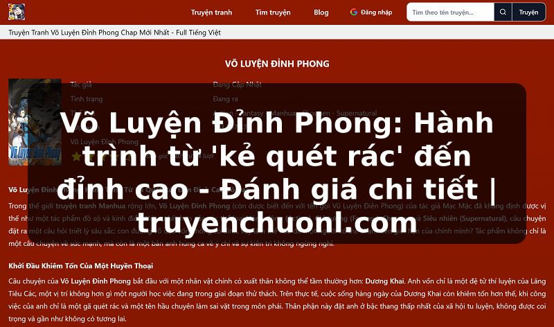Võ Luyện Đỉnh Phong: Hành trình từ 'kẻ quét rác' đến đỉnh cao - Đánh giá chi tiết | truyenchuonl.com